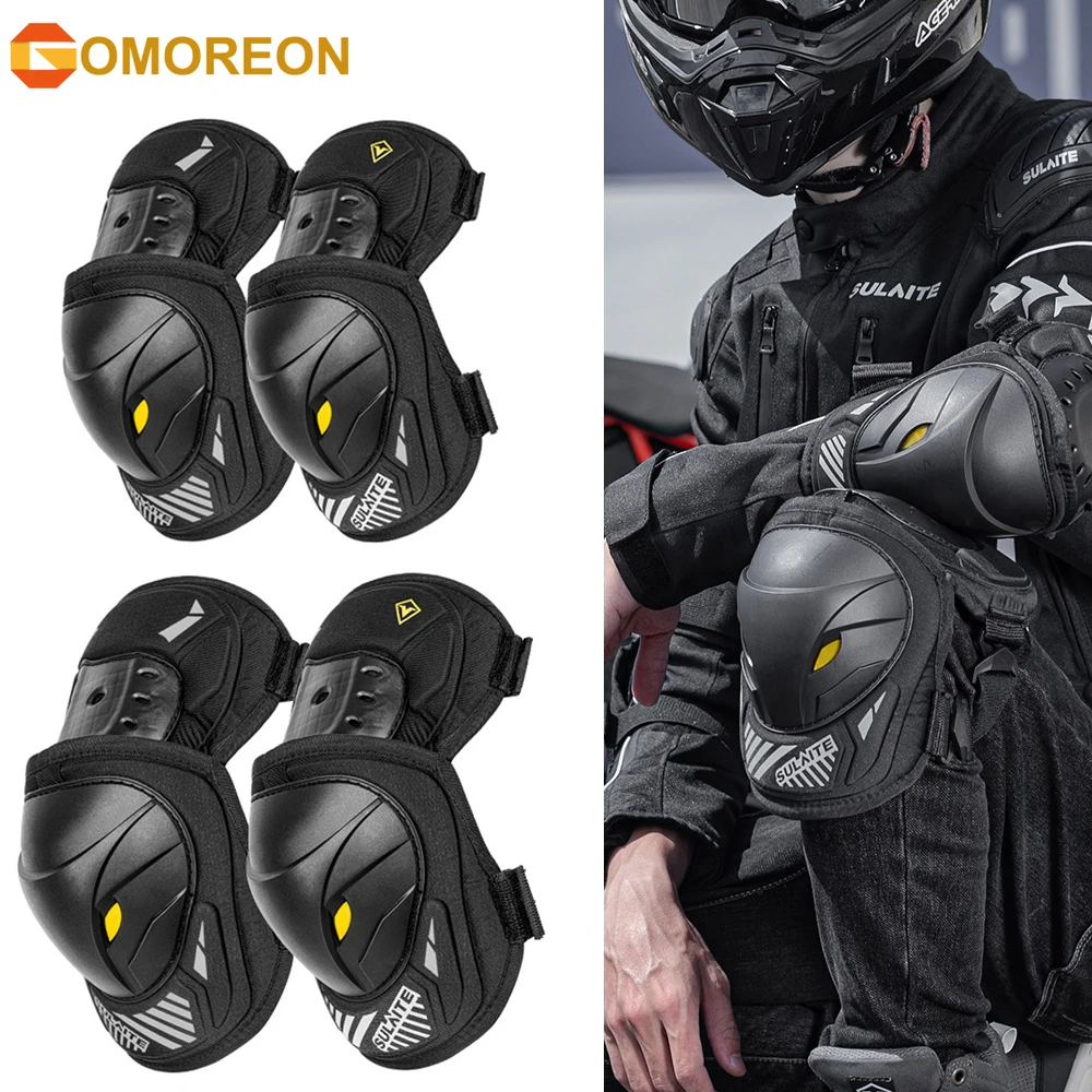 Mountain Biking Elbow Pads - GOMOREON ชุดป้องกันเข่าและข้อศอกสำหรับมอเตอร์ไซค์ไฟฟ้า 1 คู่ แผ่นรองป้องกันสำหรับรถวิบาก สำหรับการแข่งขันมอเตอร์ครอสและจักรยานเสือภูเขา