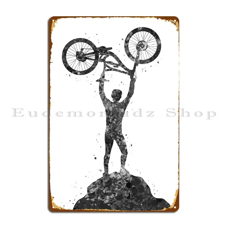 Mountain Biking Europe - ป้ายโลหะตกแต่งผนังร้านเหล้ารูปจักรยานเสือภูเขาดาวน์ฮิลล์ ออกแบบโดยดีไซเนอร์ ป้ายดีบุก โปสเตอร์