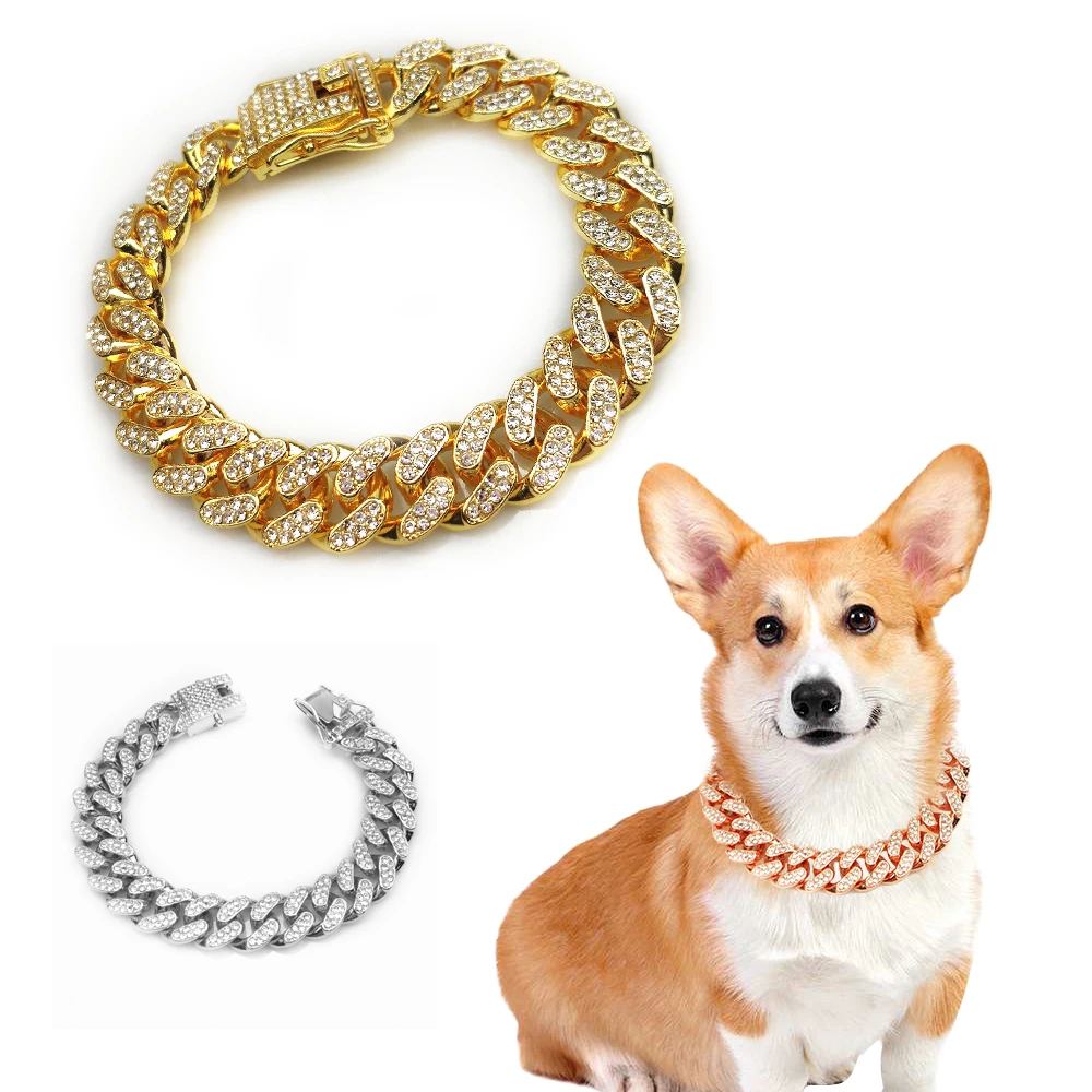 Chain Quick Link - Rhinestone สุนัขโลหะ Strong Gold Cuban Link